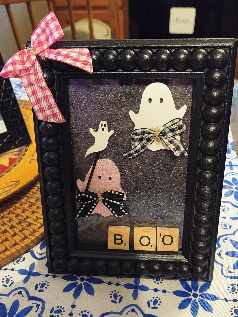 Halloween Ghost Shadow Frame - Black with Pink and White Accents